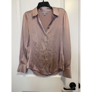 Pure Collection Silk Blouse Women Size 6 Mauve Rose Pink Button Down Top FLAWED
